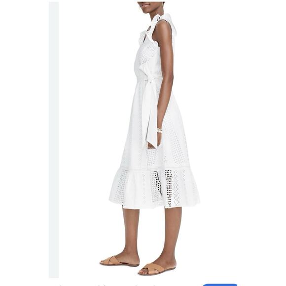 J. Crew White Allover Eyelet Midi Wrap Dress White Cotton Ruffle Dress Size 6 - Picture 3 of 9